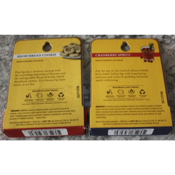 (2) Burt's Bees Lip Balm Shortbread Cookie & Cranderry Spritz Limited Ed NIP - Picture 4 of 4